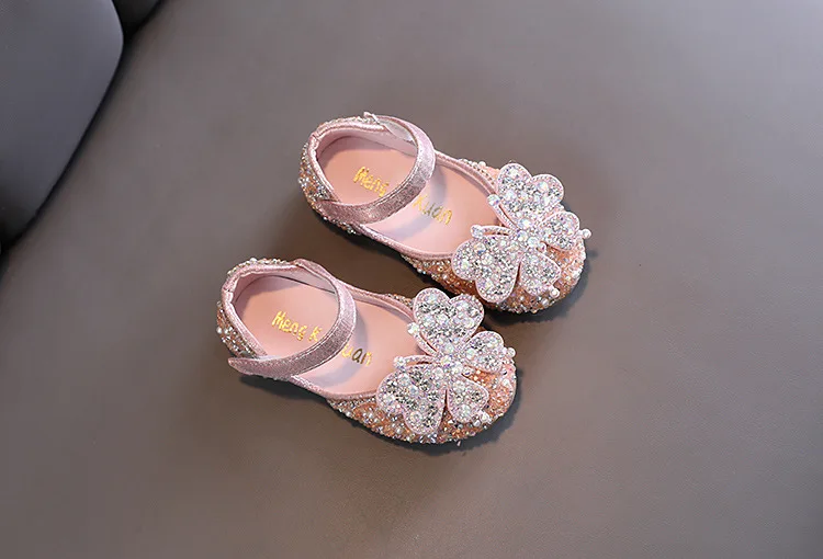 2025 Spring Summer New Korean Style Girls Princess Square Toe Rhinestone Bow Leather Shoes For Dance Performance