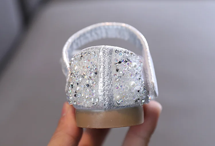 2025 Spring Summer New Korean Style Girls Princess Square Toe Rhinestone Bow Leather Shoes For Dance Performance