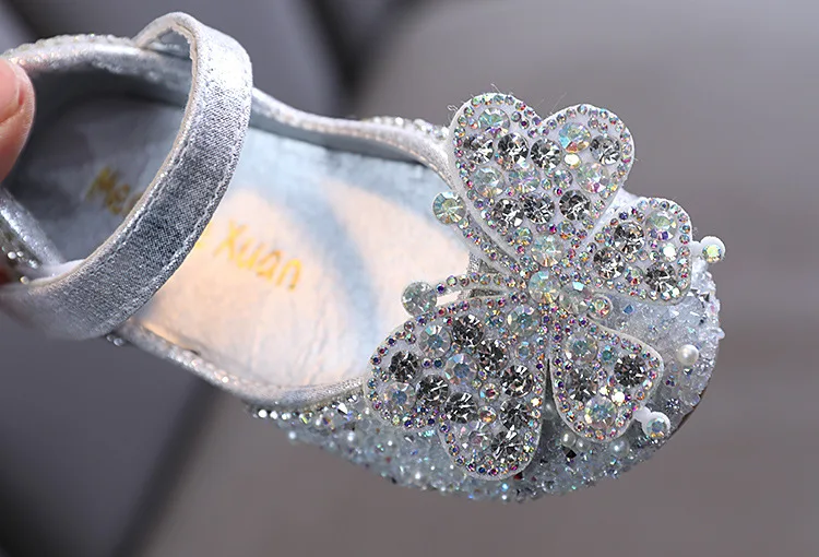 2025 Spring Summer New Korean Style Girls Princess Square Toe Rhinestone Bow Leather Shoes For Dance Performance