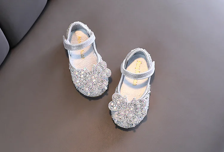 2025 Spring Summer New Korean Style Girls Princess Square Toe Rhinestone Bow Leather Shoes For Dance Performance