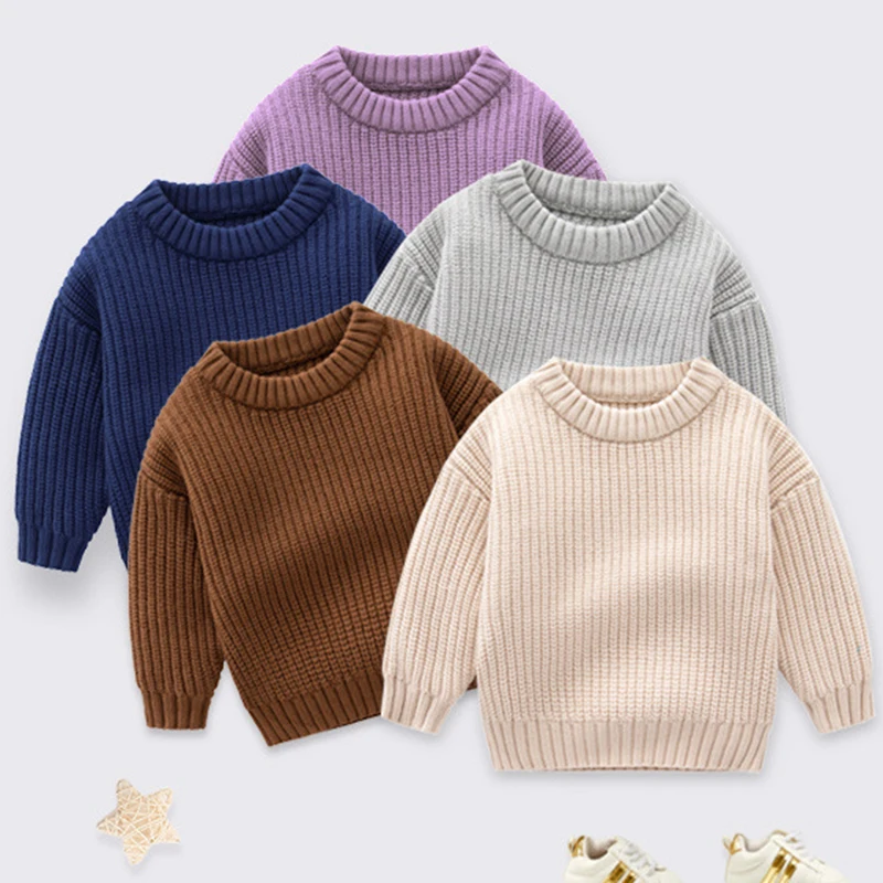 New Autumn Girls Sweater Kids Sweaters Chunky Knit Brief Spring Winter Sweaters Long Sleeve Boys Pullover Warm Knit Baby Clothes