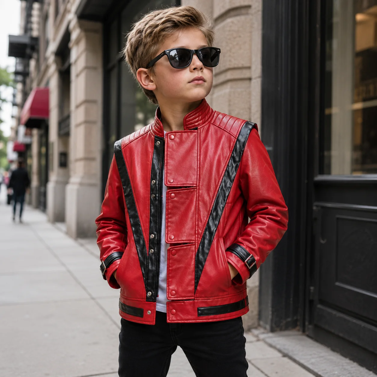 New Red Boys Handsome Fashion Jacket Michael Jackson Same Style Hip-Hop Leather Jacket Holiday Party Children's Clothing