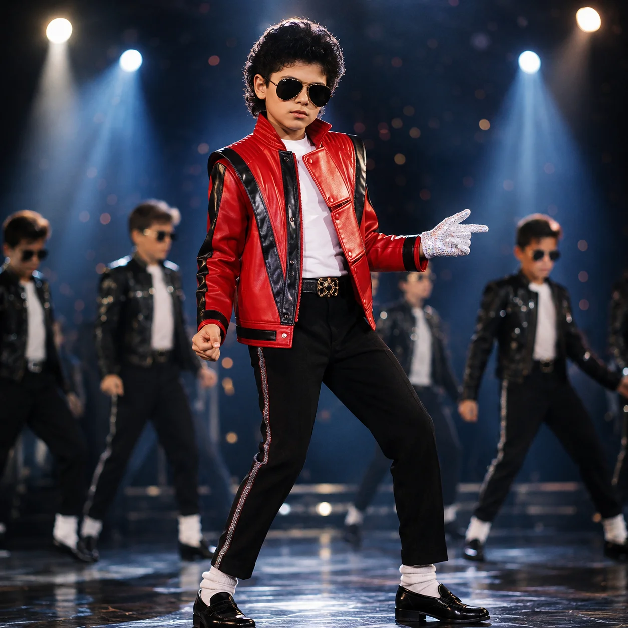 New Red Boys Handsome Fashion Jacket Michael Jackson Same Style Hip-Hop Leather Jacket Holiday Party Children's Clothing