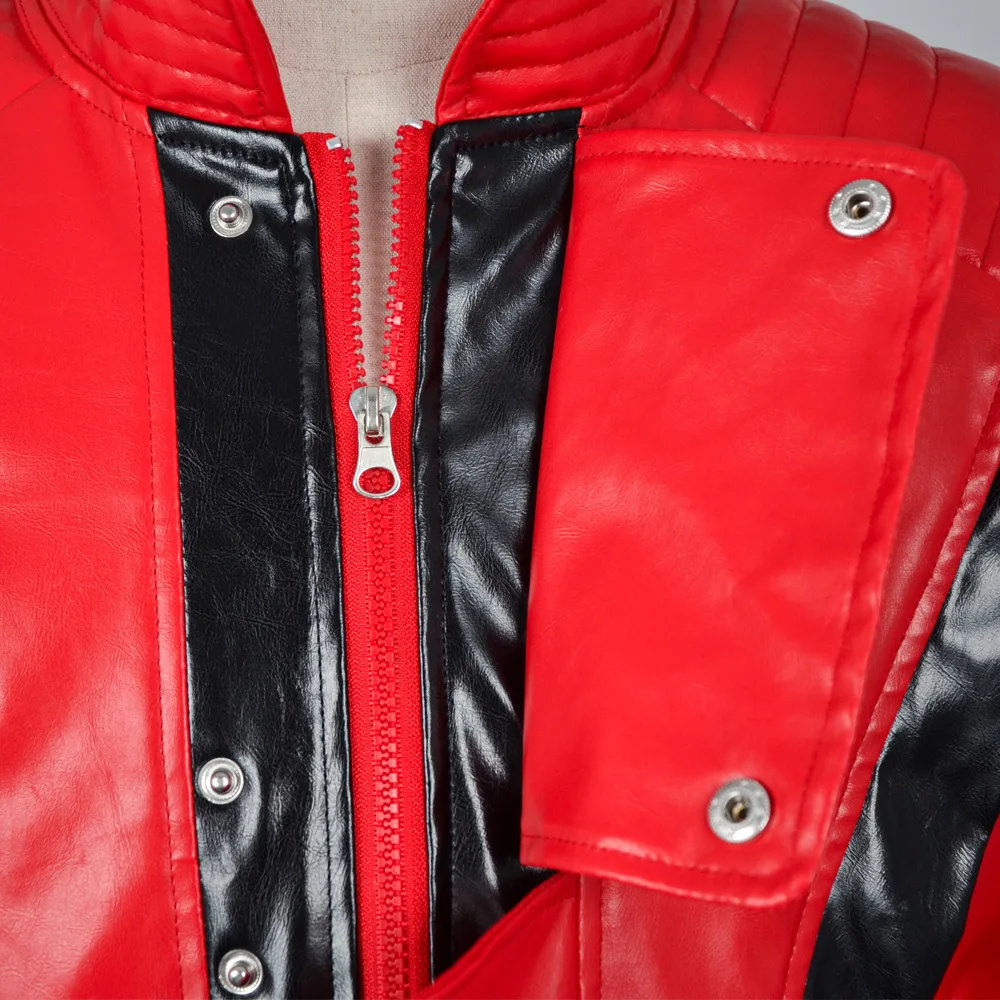 New Red Boys Handsome Fashion Jacket Michael Jackson Same Style Hip-Hop Leather Jacket Holiday Party Children's Clothing