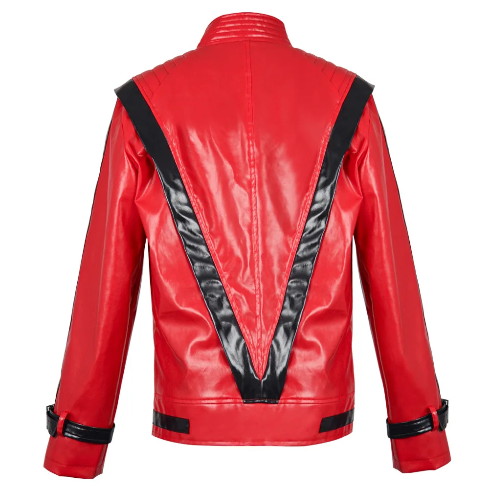 New Red Boys Handsome Fashion Jacket Michael Jackson Same Style Hip-Hop Leather Jacket Holiday Party Children's Clothing