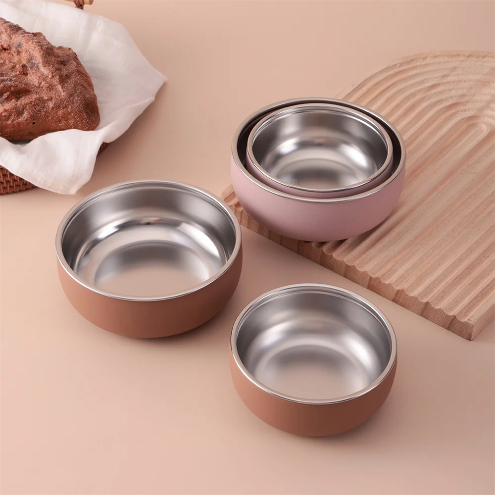 Color Kids 2PCS Stainless Steel Bowl Tableware Set For Baby Feeding Detachable Silicone Food Dish Plate BPA Free Kids Dinnerware