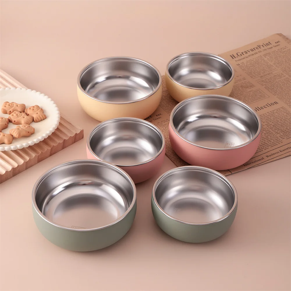 Color Kids 2PCS Stainless Steel Bowl Tableware Set For Baby Feeding Detachable Silicone Food Dish Plate BPA Free Kids Dinnerware