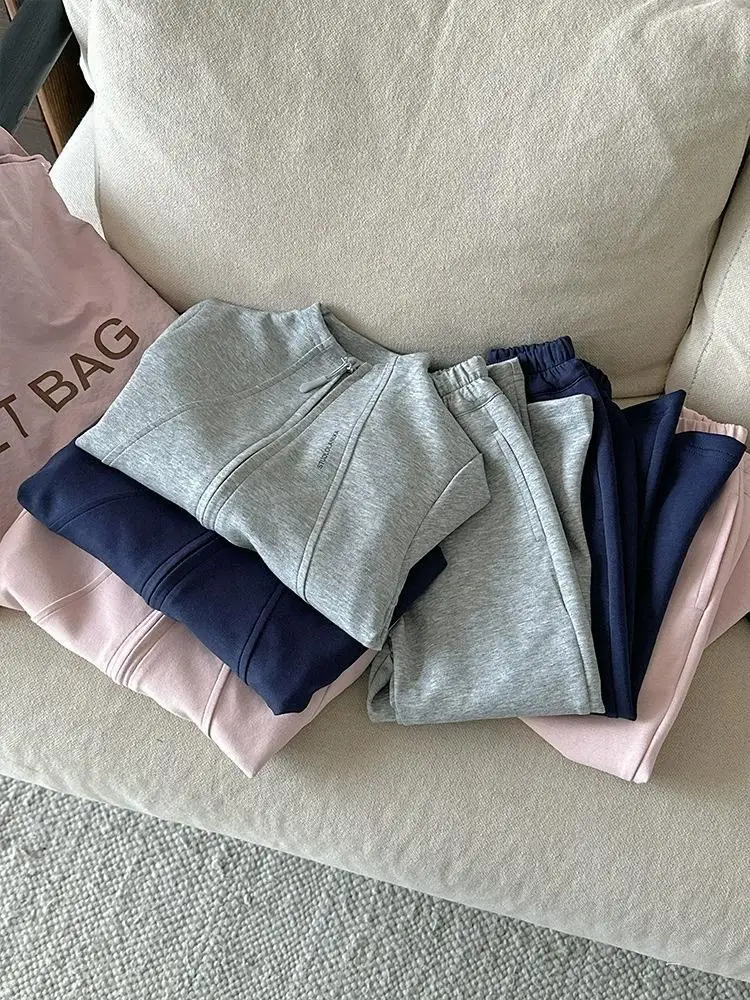 2026 New Fashion Baby Girls 2PCS/Set Sports Clothes Solid Color Zipper Jacket Tops Flared Pants Suit For Spring Autumn Kids