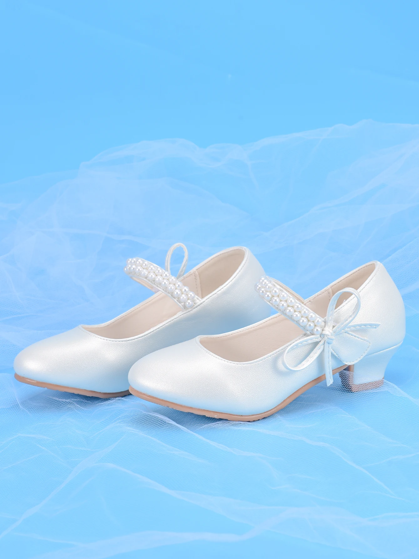 Girls' Princess Fashion High Heels, White, Ideal For Dresses, Performances, Birthday Parties