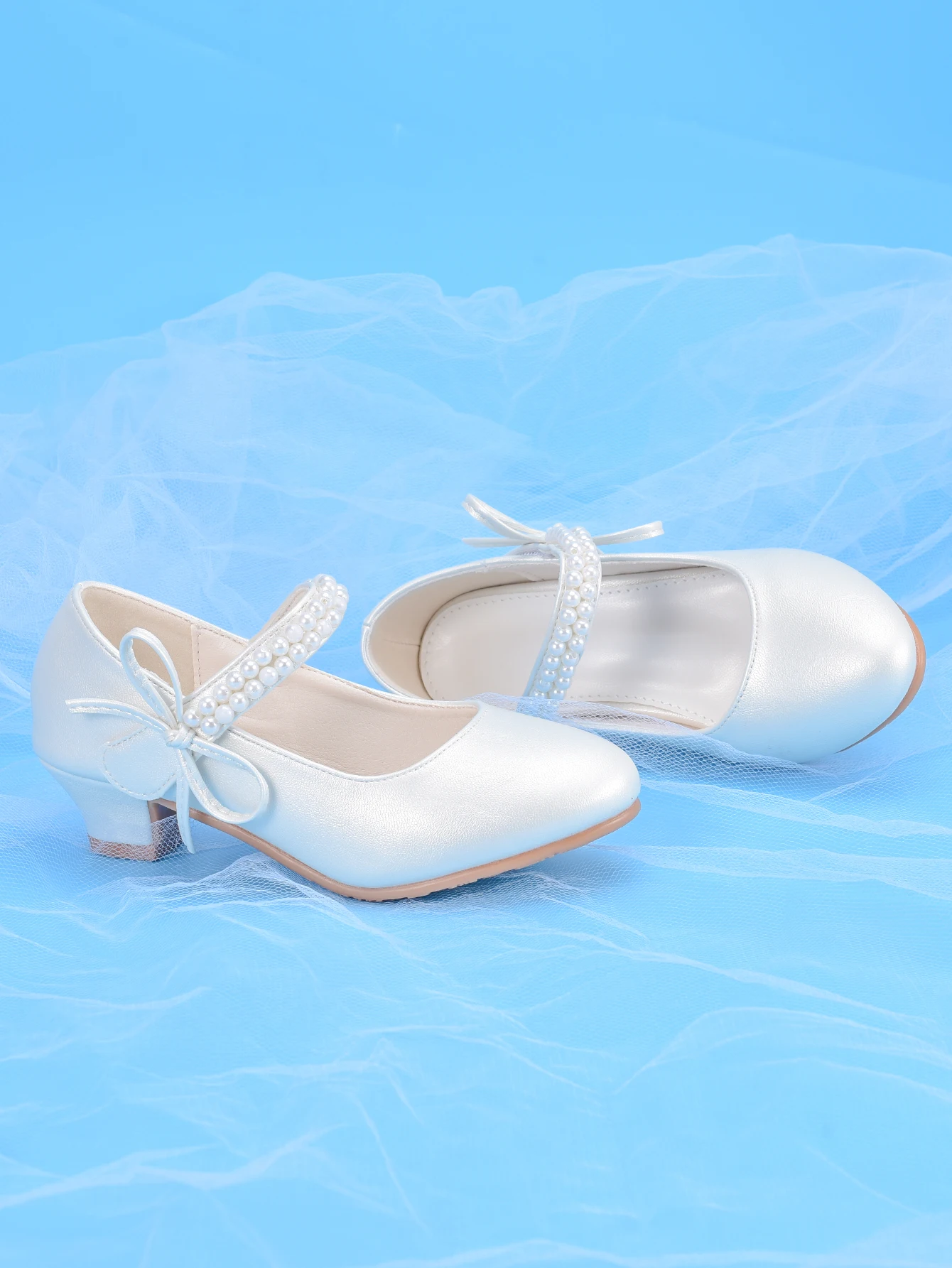 Girls' Princess Fashion High Heels, White, Ideal For Dresses, Performances, Birthday Parties