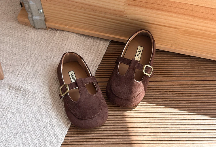 Girls Leather Shoes Toddlers Flats Princess Sweet Little Kids Soft Shoes T-strap Retro Classic Children's Dress Shoes for Party