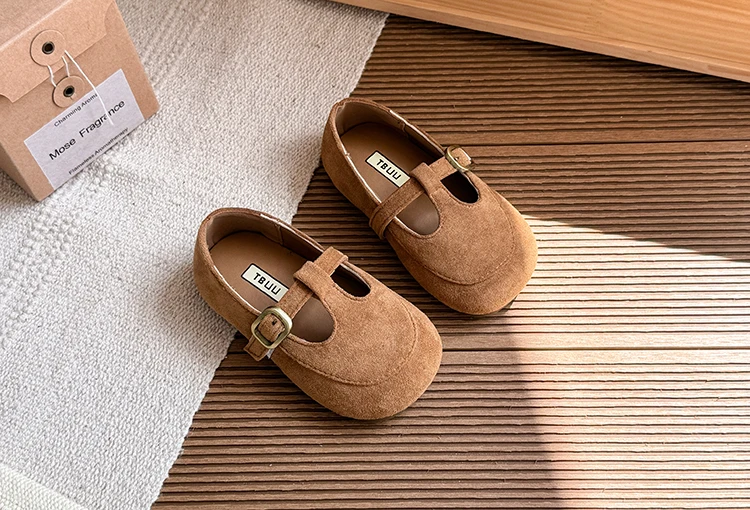 Girls Leather Shoes Toddlers Flats Princess Sweet Little Kids Soft Shoes T-strap Retro Classic Children's Dress Shoes for Party
