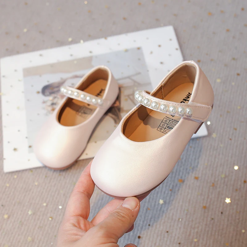 Autumn Girl's Princess Shoes Pearl Shallow Hook-loop Sweet Kid's Flat Shoe Solid Colors Anti-slip Fashion Sweet Children Shoe