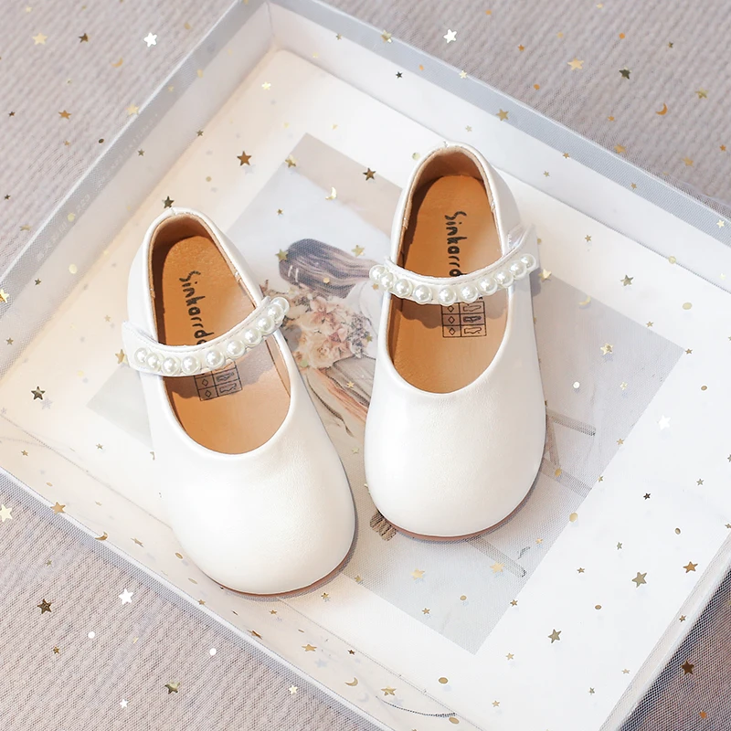 Autumn Girl's Princess Shoes Pearl Shallow Hook-loop Sweet Kid's Flat Shoe Solid Colors Anti-slip Fashion Sweet Children Shoe