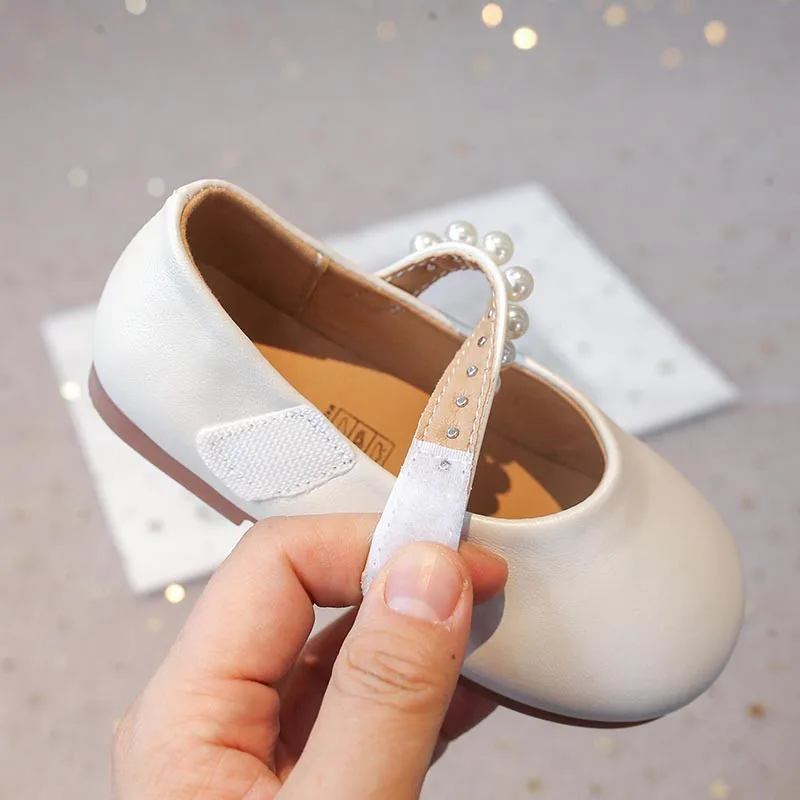 Autumn Girl's Princess Shoes Pearl Shallow Hook-loop Sweet Kid's Flat Shoe Solid Colors Anti-slip Fashion Sweet Children Shoe