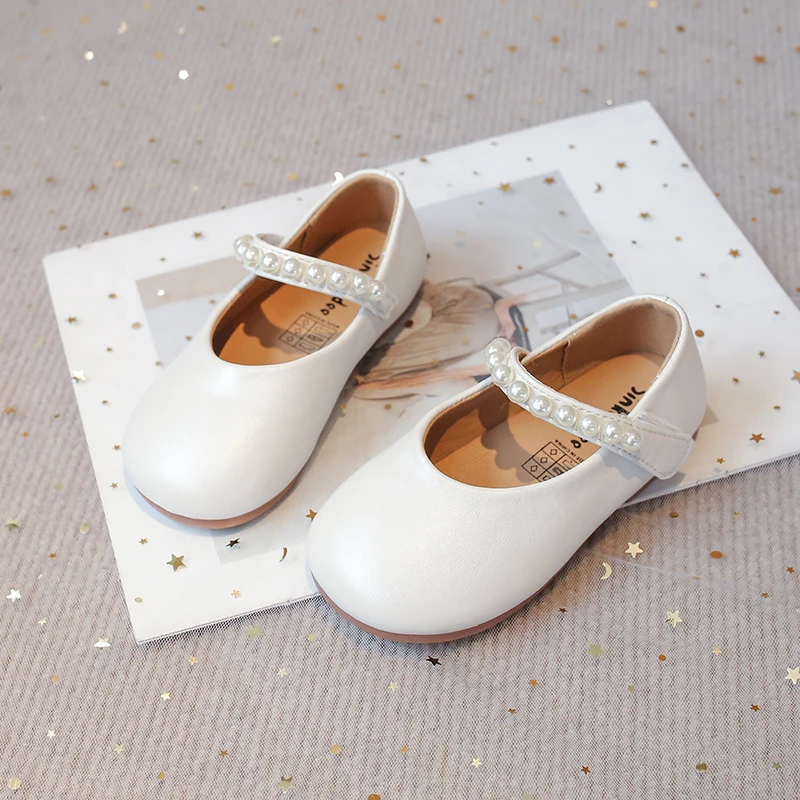 Autumn Girl's Princess Shoes Pearl Shallow Hook-loop Sweet Kid's Flat Shoe Solid Colors Anti-slip Fashion Sweet Children Shoe