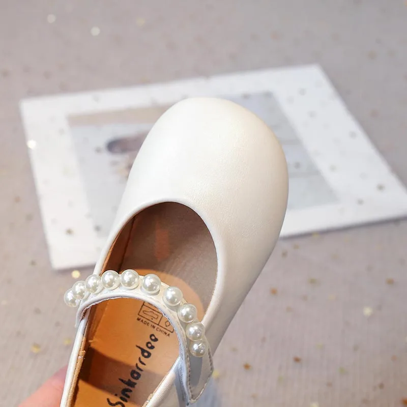 Autumn Girl's Princess Shoes Pearl Shallow Hook-loop Sweet Kid's Flat Shoe Solid Colors Anti-slip Fashion Sweet Children Shoe