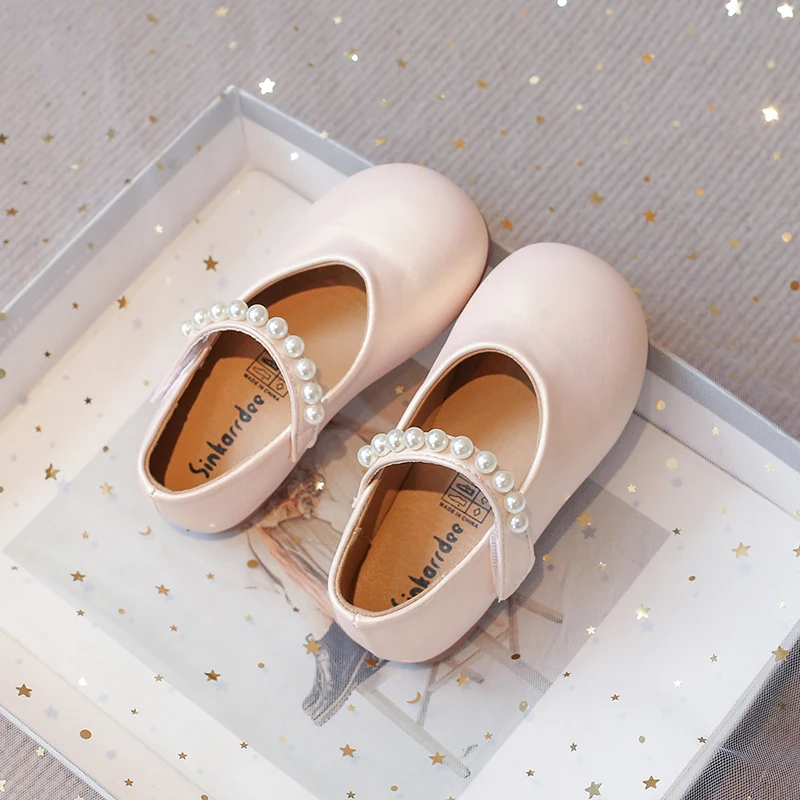 Autumn Girl's Princess Shoes Pearl Shallow Hook-loop Sweet Kid's Flat Shoe Solid Colors Anti-slip Fashion Sweet Children Shoe