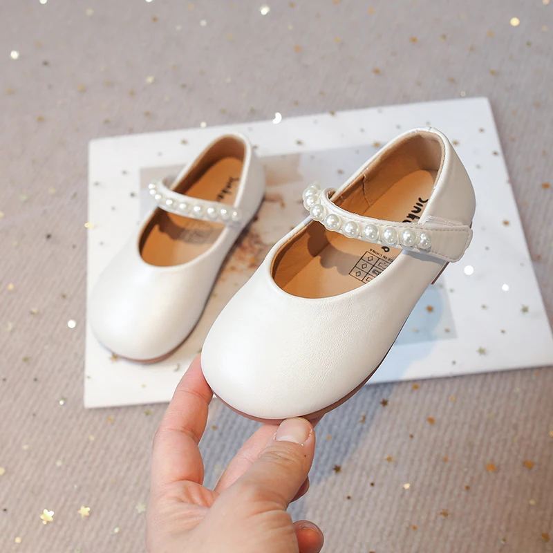 Autumn Girl's Princess Shoes Pearl Shallow Hook-loop Sweet Kid's Flat Shoe Solid Colors Anti-slip Fashion Sweet Children Shoe
