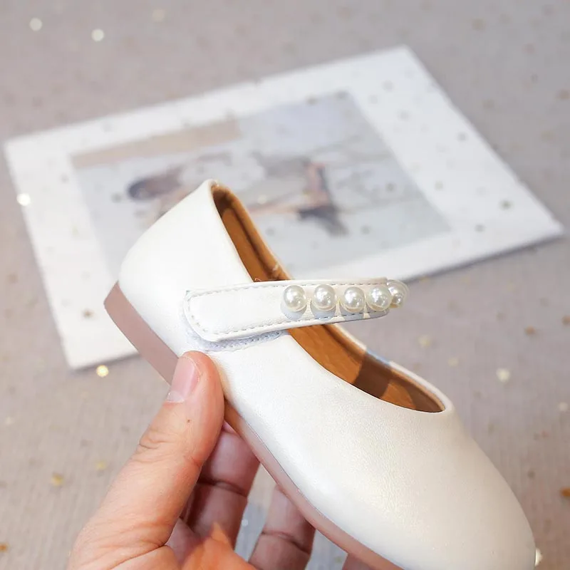 Autumn Girl's Princess Shoes Pearl Shallow Hook-loop Sweet Kid's Flat Shoe Solid Colors Anti-slip Fashion Sweet Children Shoe