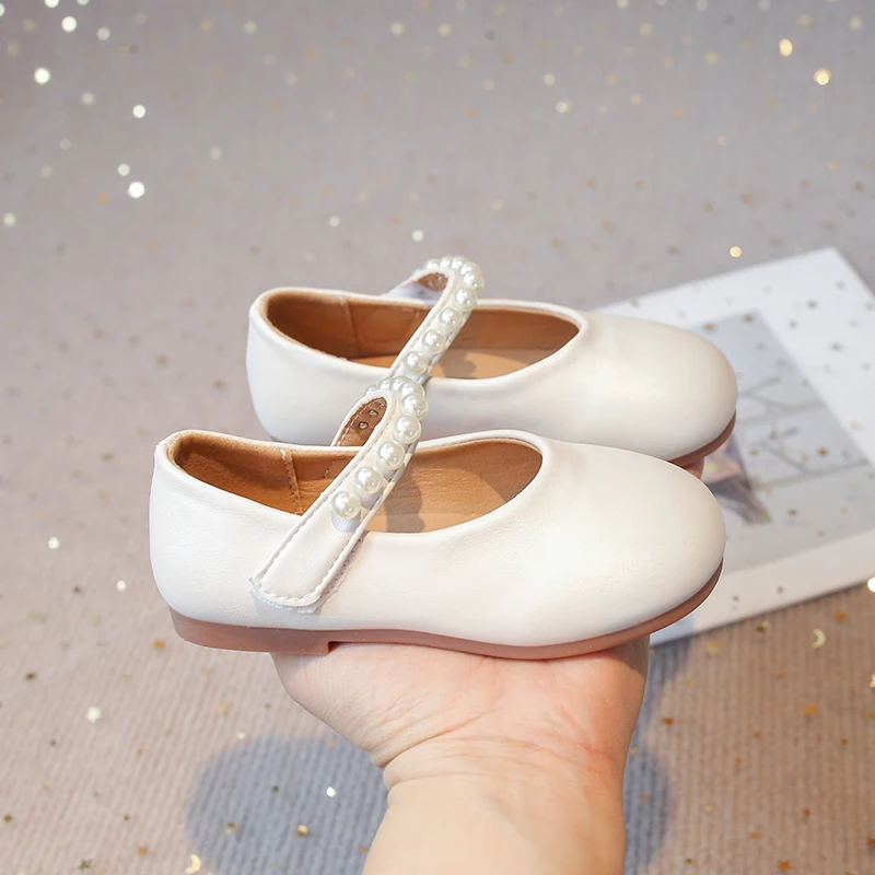 Autumn Girl's Princess Shoes Pearl Shallow Hook-loop Sweet Kid's Flat Shoe Solid Colors Anti-slip Fashion Sweet Children Shoe