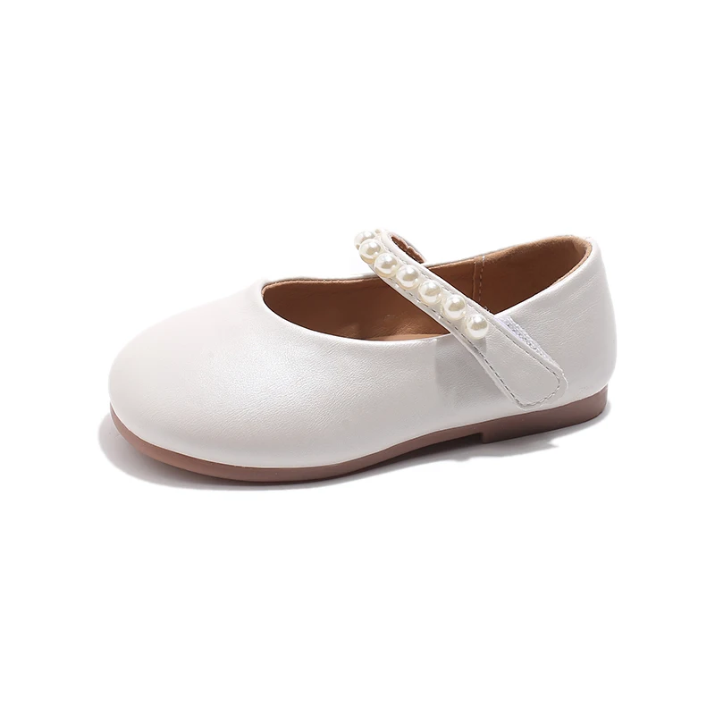 Autumn Girl's Princess Shoes Pearl Shallow Hook-loop Sweet Kid's Flat Shoe Solid Colors Anti-slip Fashion Sweet Children Shoe