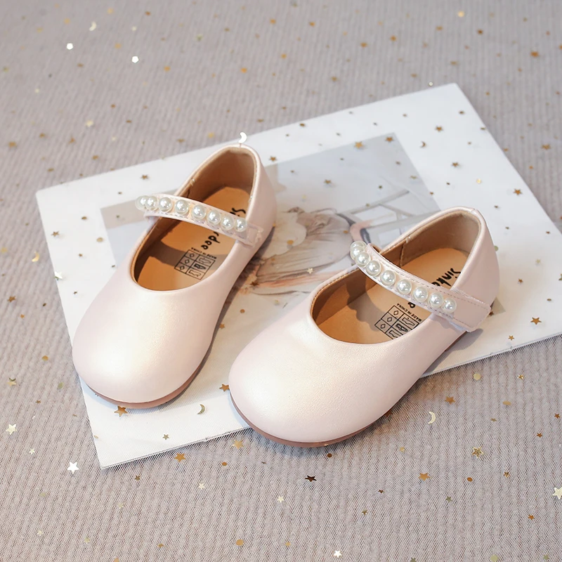 Autumn Girl's Princess Shoes Pearl Shallow Hook-loop Sweet Kid's Flat Shoe Solid Colors Anti-slip Fashion Sweet Children Shoe