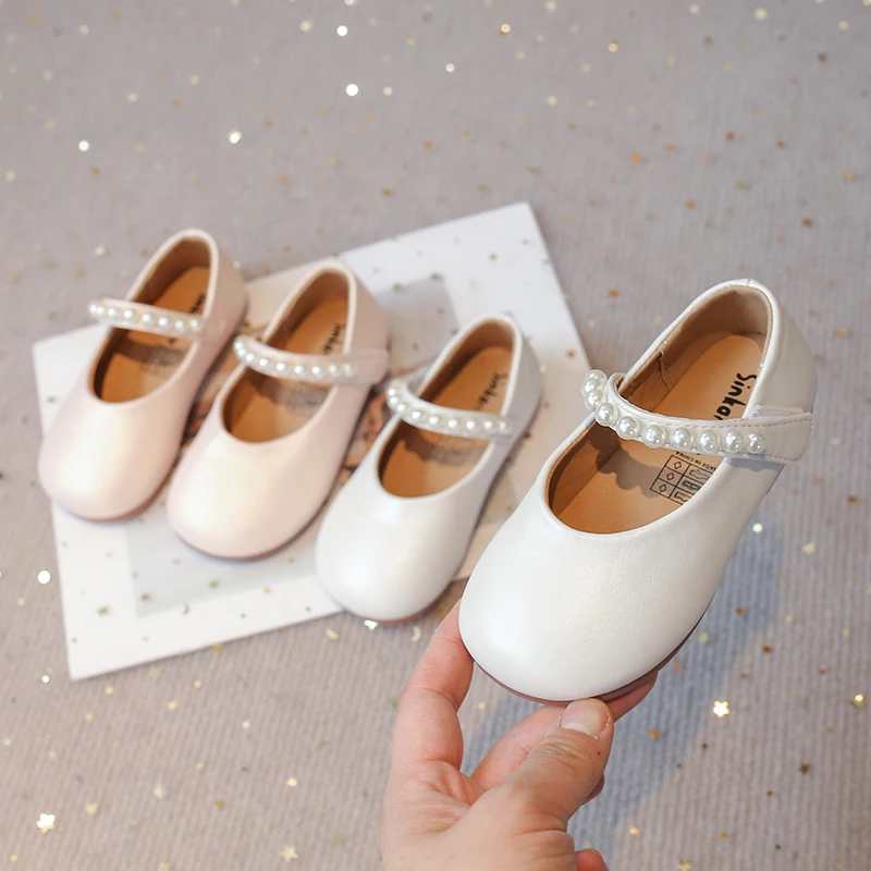Autumn Girl's Princess Shoes Pearl Shallow Hook-loop Sweet Kid's Flat Shoe Solid Colors Anti-slip Fashion Sweet Children Shoe