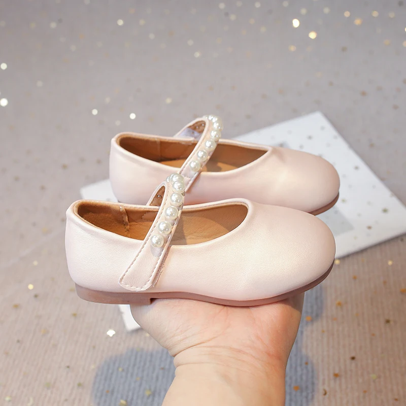 Autumn Girl's Princess Shoes Pearl Shallow Hook-loop Sweet Kid's Flat Shoe Solid Colors Anti-slip Fashion Sweet Children Shoe