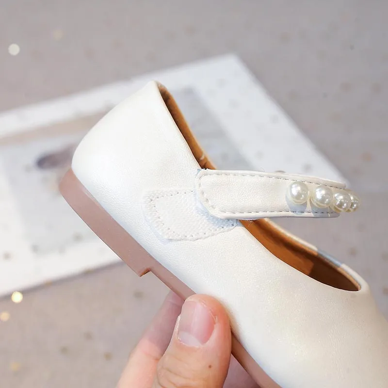 Autumn Girl's Princess Shoes Pearl Shallow Hook-loop Sweet Kid's Flat Shoe Solid Colors Anti-slip Fashion Sweet Children Shoe