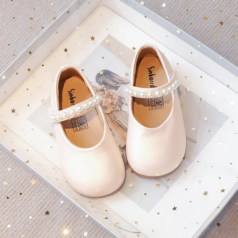 Autumn Girl's Princess Shoes Pearl Shallow Hook-loop Sweet Kid's Flat Shoe Solid Colors Anti-slip Fashion Sweet Children Shoe