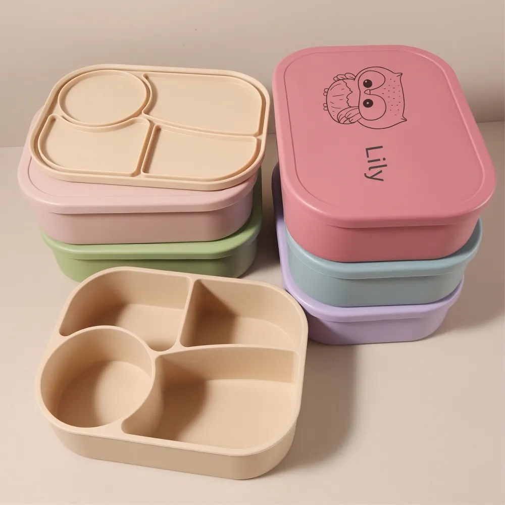 1340ml 1pc Custom Name & Pattern Silicone Kids Lunch Box, 4-Compartment Bento, BPA Free, Leakproof