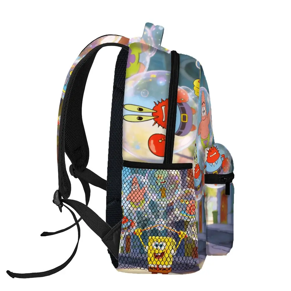SpongeBob SquarePants Backpack, Cartoon Print School Bookbag, Lightweight Travel Backpack with Mesh Pockets
