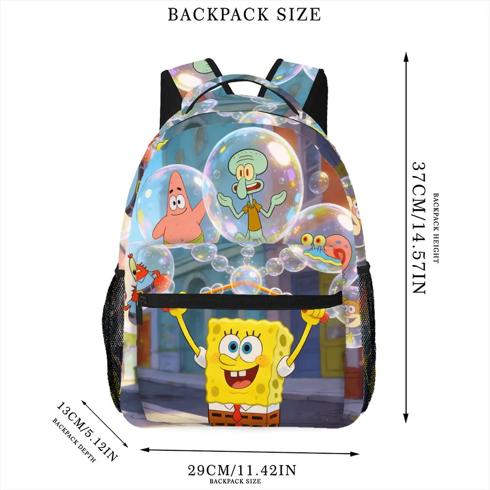 SpongeBob SquarePants Backpack, Cartoon Print School Bookbag, Lightweight Travel Backpack with Mesh Pockets