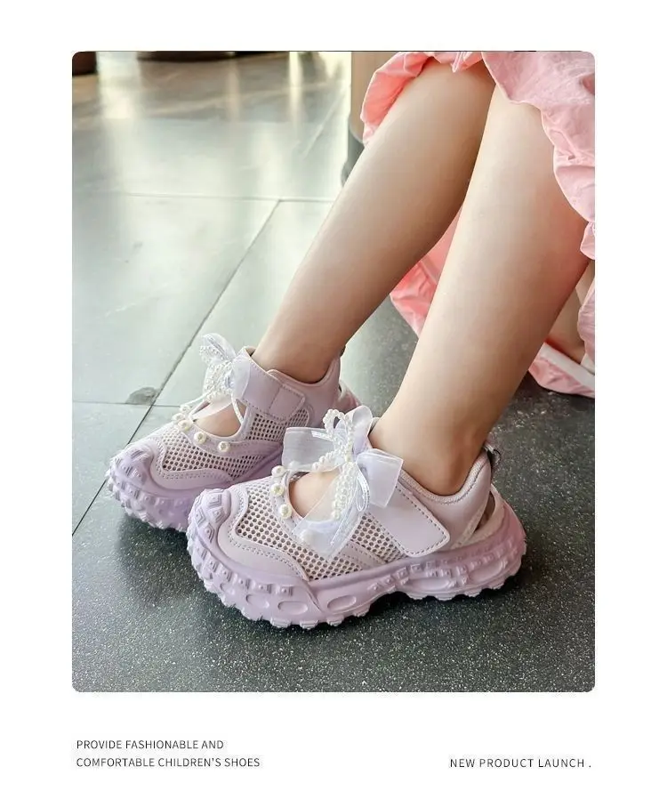 Girls' princess sandals summer 2026 new children's Baotou foreign pearl single mesh shoes for children mesh sneakers