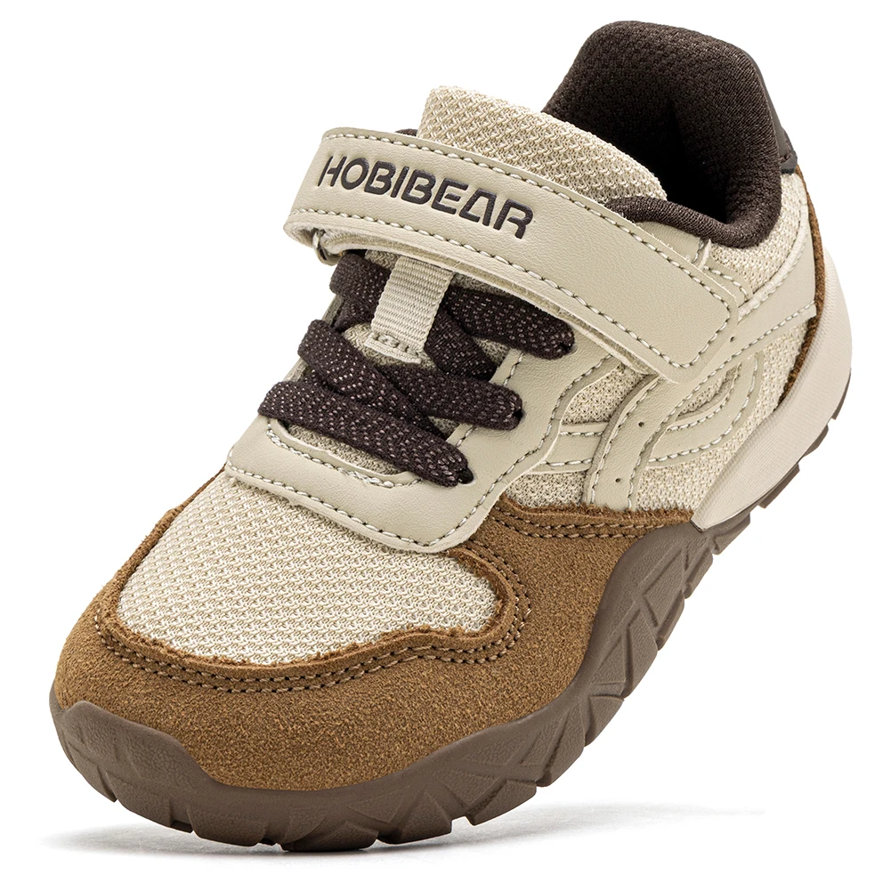 HOBIBEAR Toddler Kids Wide Toe Hiking Sneakers Artificial Leather Mesh Walking Shoes Trekking Outdoor Running Hook-Loop Sneaker