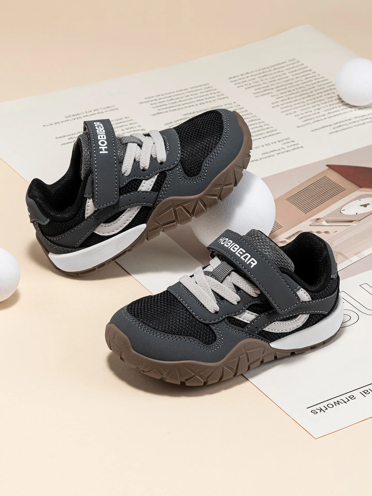 HOBIBEAR Toddler Kids Wide Toe Hiking Sneakers Artificial Leather Mesh Walking Shoes Trekking Outdoor Running Hook-Loop Sneaker