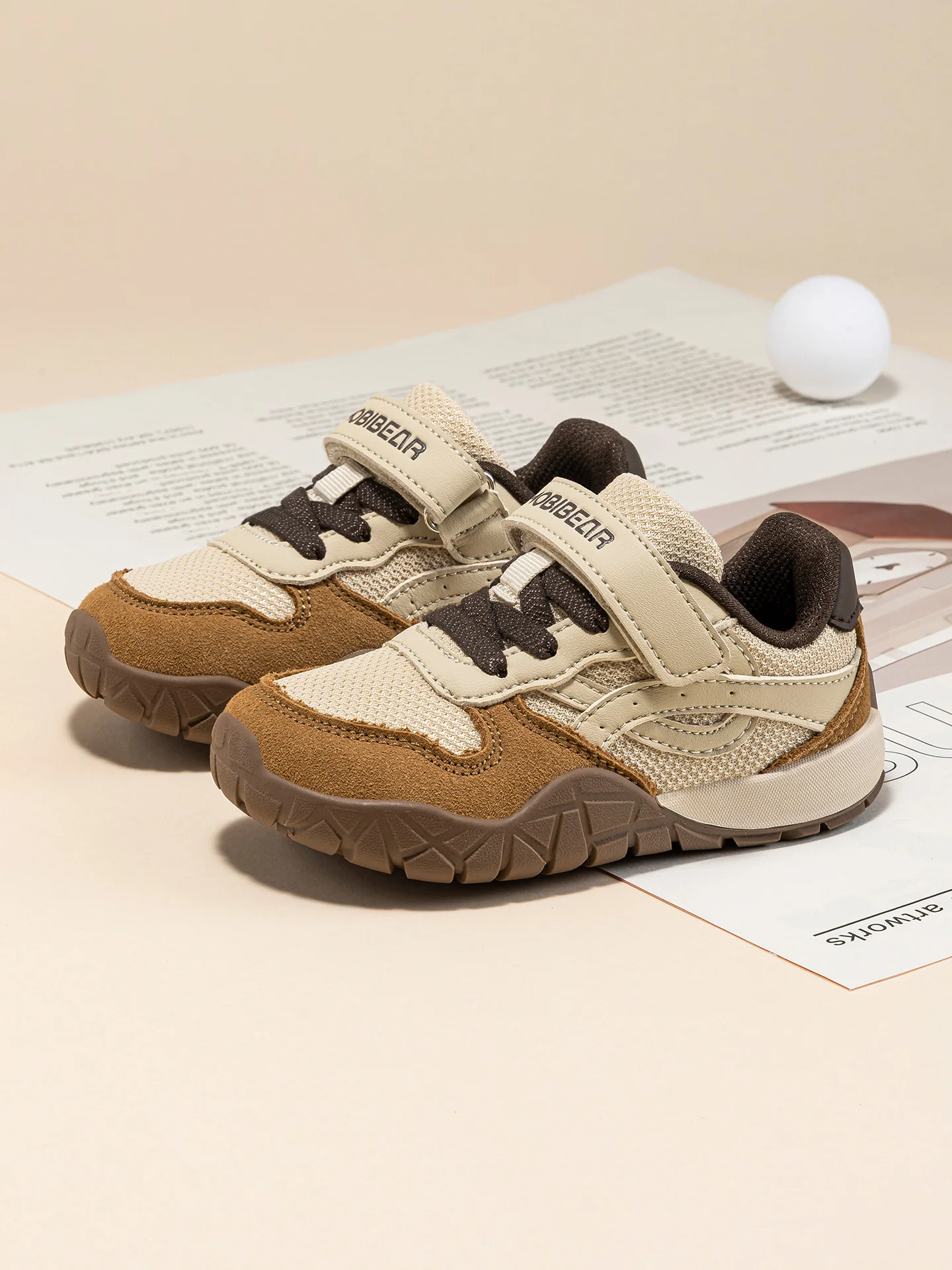 HOBIBEAR Toddler Kids Wide Toe Hiking Sneakers Artificial Leather Mesh Walking Shoes Trekking Outdoor Running Hook-Loop Sneaker