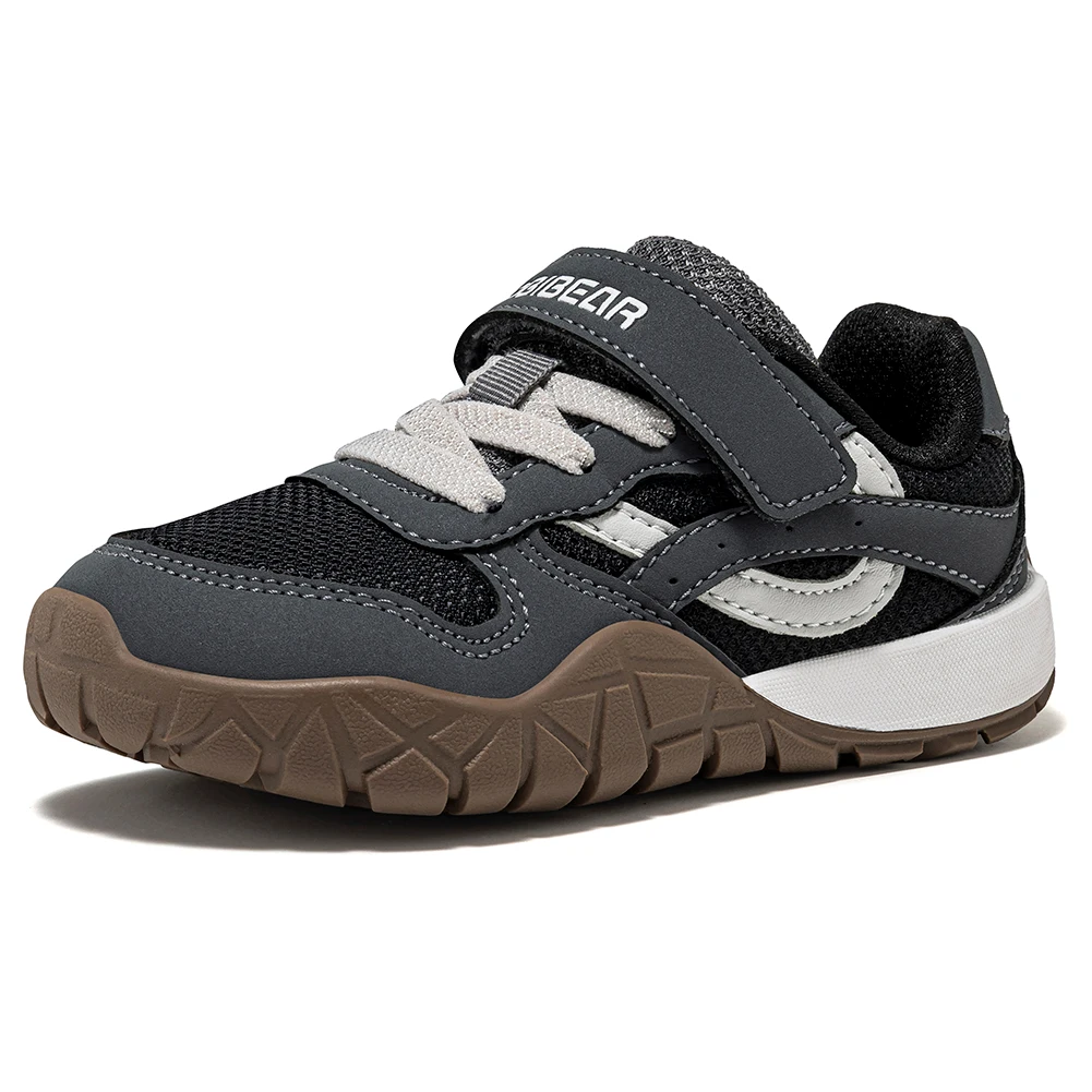 HOBIBEAR Toddler Kids Wide Toe Hiking Sneakers Artificial Leather Mesh Walking Shoes Trekking Outdoor Running Hook-Loop Sneaker