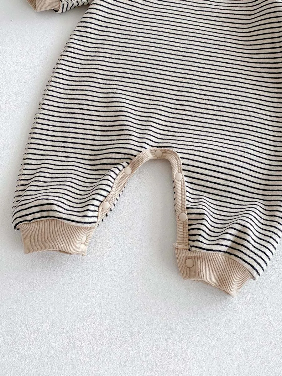 Korean Style Baby Autumn and Winter Long Sleeve Striped Boneless Envelope Collar Jumpsuit for Boys and Girls Baby Comfortable Ho