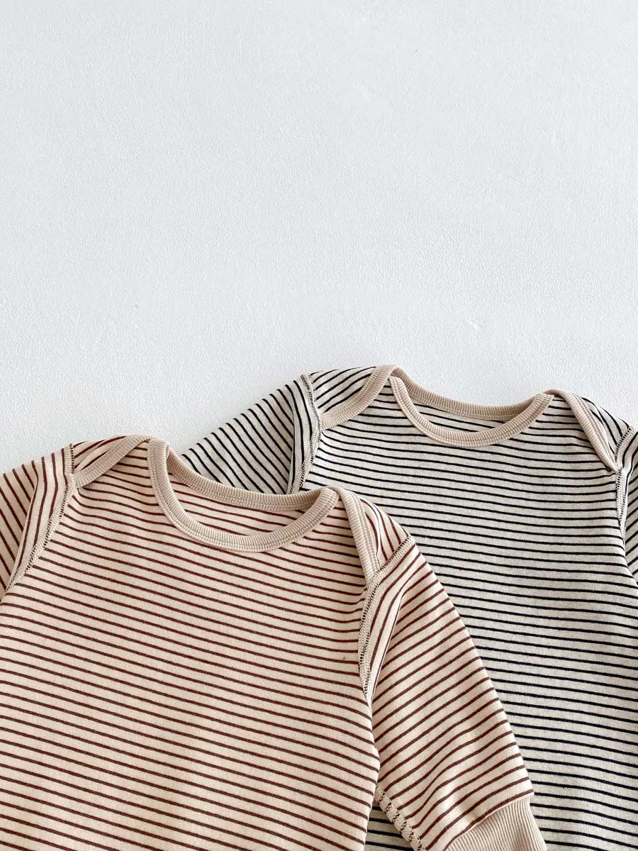 Korean Style Baby Autumn and Winter Long Sleeve Striped Boneless Envelope Collar Jumpsuit for Boys and Girls Baby Comfortable Ho
