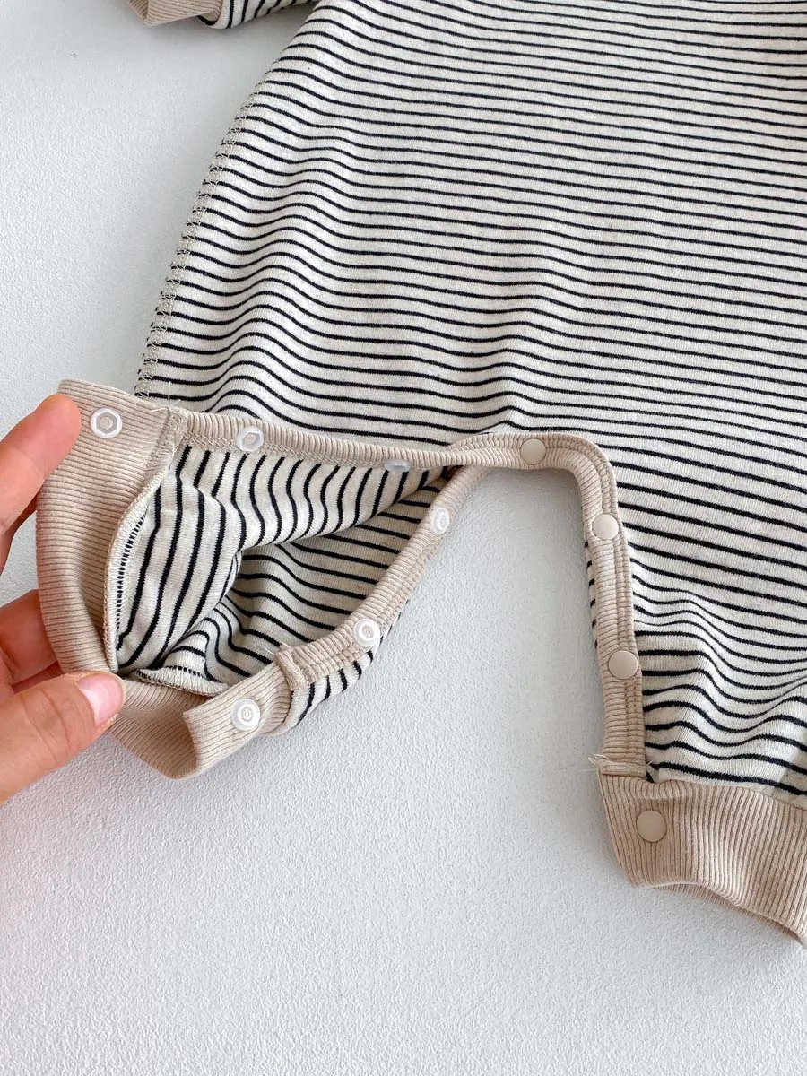 Korean Style Baby Autumn and Winter Long Sleeve Striped Boneless Envelope Collar Jumpsuit for Boys and Girls Baby Comfortable Ho