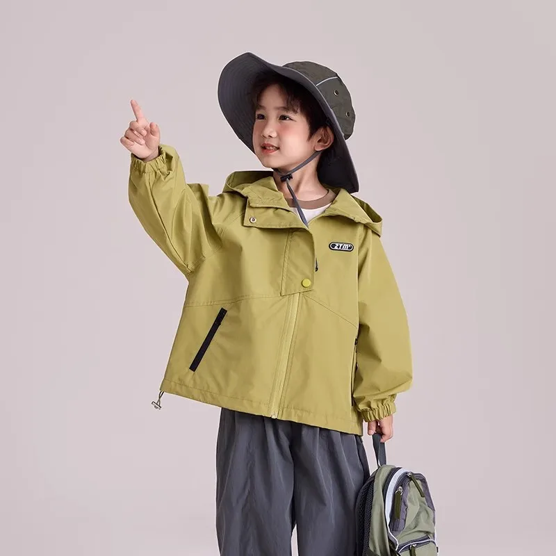 Unisex Hiking Jacket Waterproof Autumn Kid Windbreaker Outdoor Hooded Coats Girls Jacket Boys Fishing Camping Climbing Outerwear
