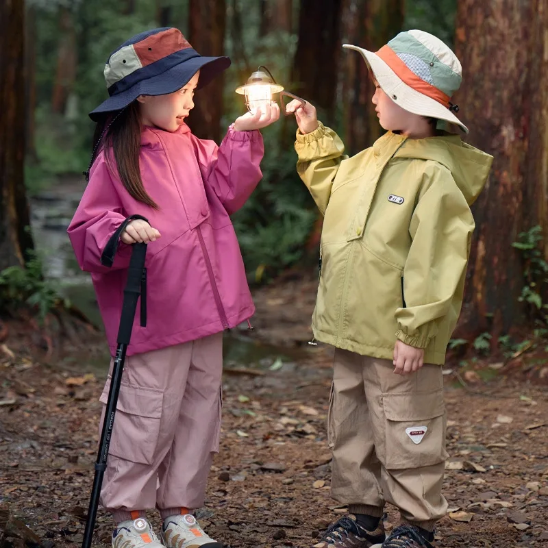 Unisex Hiking Jacket Waterproof Autumn Kid Windbreaker Outdoor Hooded Coats Girls Jacket Boys Fishing Camping Climbing Outerwear