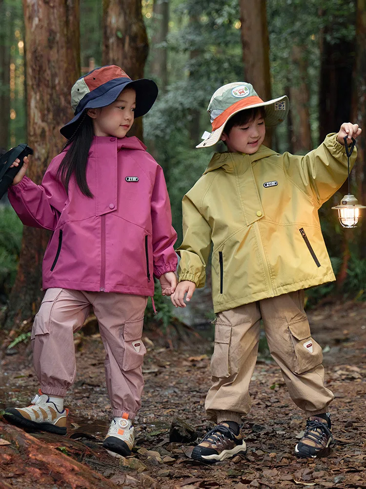Unisex Hiking Jacket Waterproof Autumn Kid Windbreaker Outdoor Hooded Coats Girls Jacket Boys Fishing Camping Climbing Outerwear