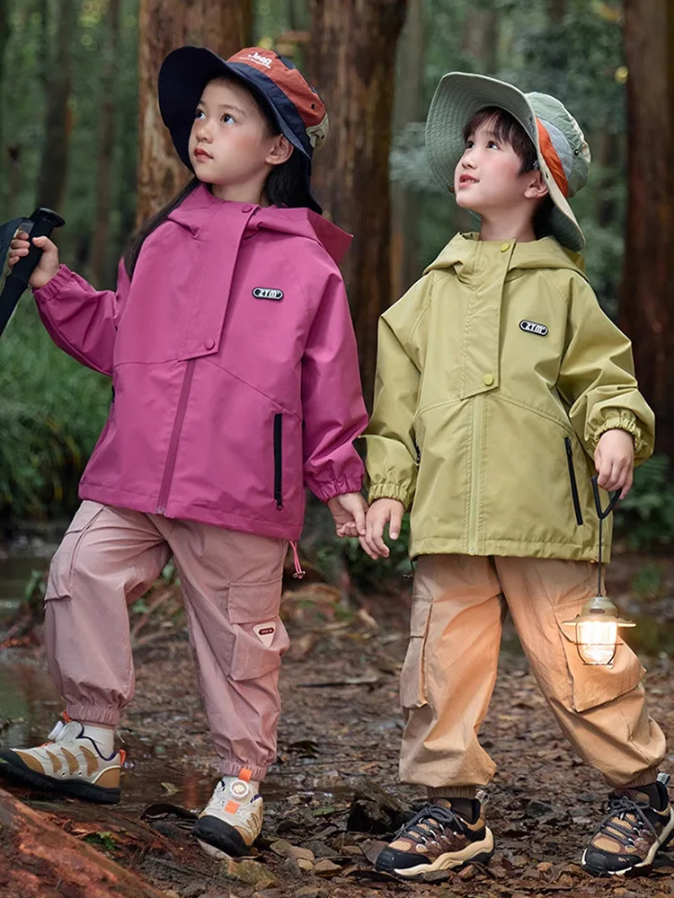 Unisex Hiking Jacket Waterproof Autumn Kid Windbreaker Outdoor Hooded Coats Girls Jacket Boys Fishing Camping Climbing Outerwear