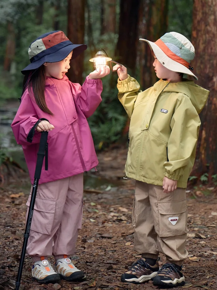 Unisex Hiking Jacket Waterproof Autumn Kid Windbreaker Outdoor Hooded Coats Girls Jacket Boys Fishing Camping Climbing Outerwear