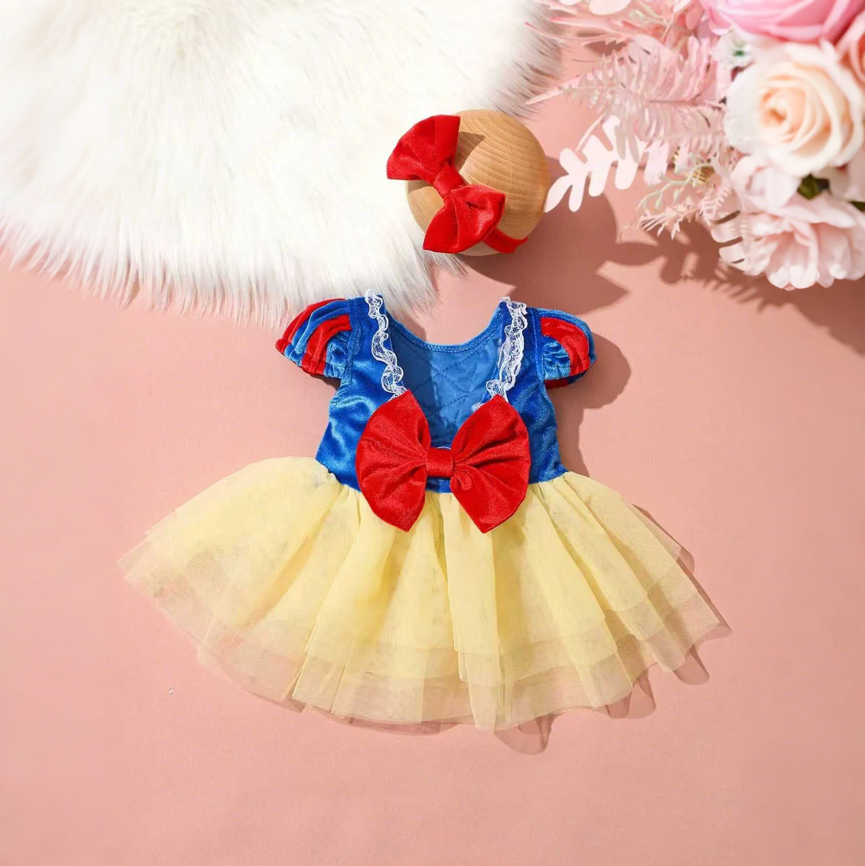 Newborn bowknot Tulle princess dress with bow headband newborn girl photoshoot outfits 1 month 100 days baby photo props