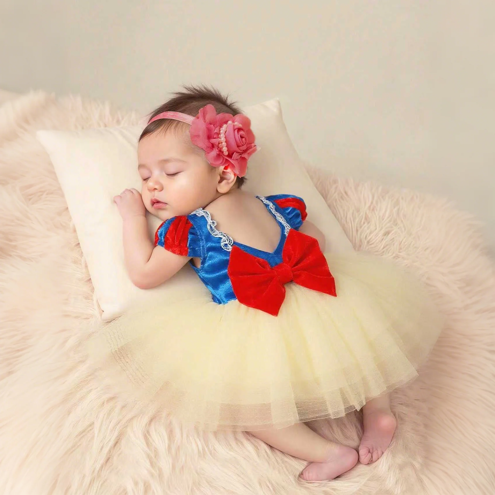 Newborn bowknot Tulle princess dress with bow headband newborn girl photoshoot outfits 1 month 100 days baby photo props