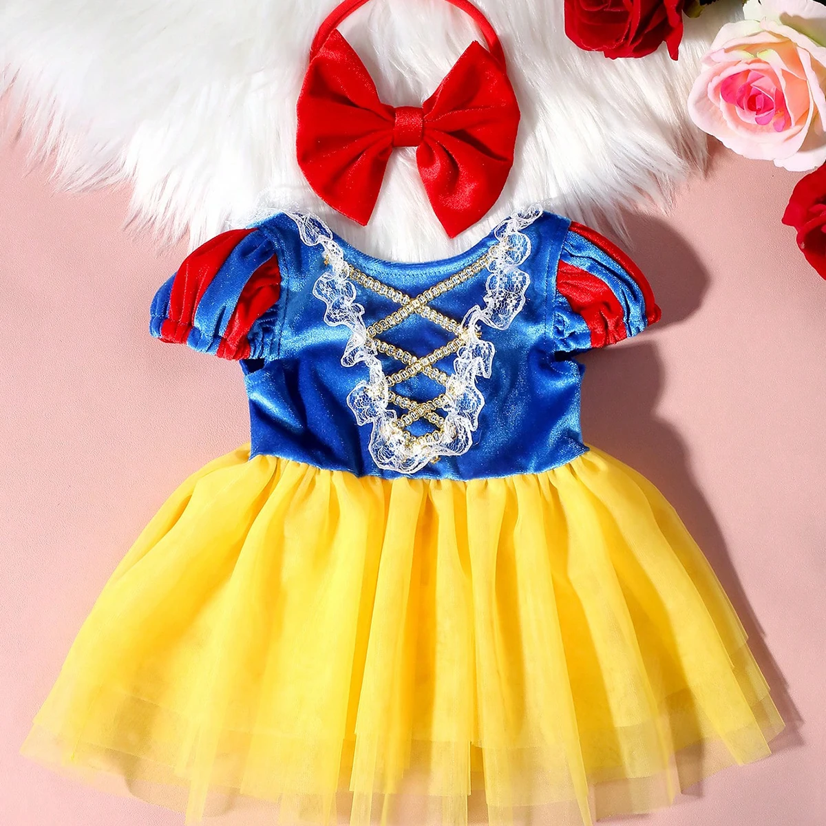 Newborn bowknot Tulle princess dress with bow headband newborn girl photoshoot outfits 1 month 100 days baby photo props